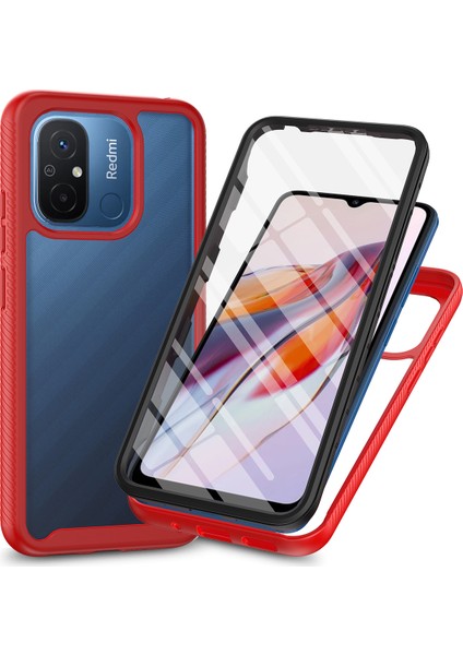 Xiaomi Redmi 12C 4g Için Telefon Kapağı, 3-1 Arada Pc+Tpu Koruyucu Kılıf Pet Screen Koruyucu-Kırmızı (Yurt Dışından)