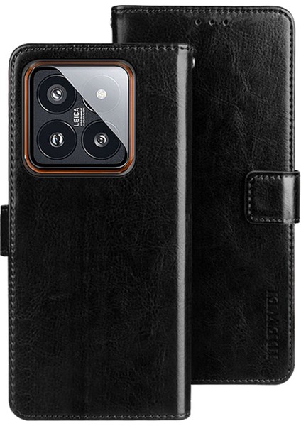 Xiaomi 14 Pro Case Anti-Cratch Crazy Horse Doku Deri Deri Cüzdan Telefon Kabuk Black (Yurt Dışından)