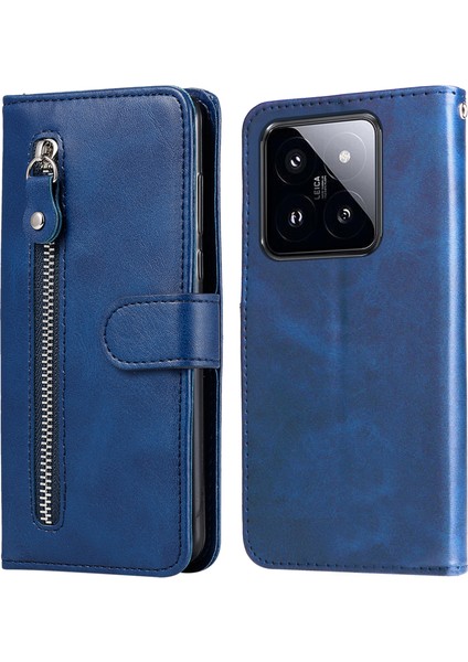 Buzağı Doku Deri Deri Flip Kapak Xiaomi Için 14 Pro Kasası Bir Kasa Zıpper Cep Ana Bölüm Anaya (Yurt Dışından)
