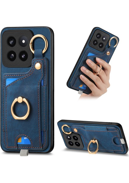 Xiaomi 14 Pro Case Shockproof Retro Deri Telefon Arka Kapak Kart Yuvası Mavisi (Yurt Dışından)