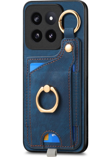 Xiaomi 14 Pro Case Shockproof Retro Deri Telefon Arka Kapak Kart Yuvası Mavisi (Yurt Dışından) fiyatları