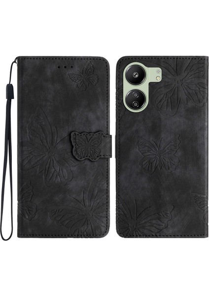 Xiaomi Redmi 13C 4g/poco C65 4g Case Butterfly Baskılı Cilt Touch Telefon Kapak Black (Yurt Dışından)