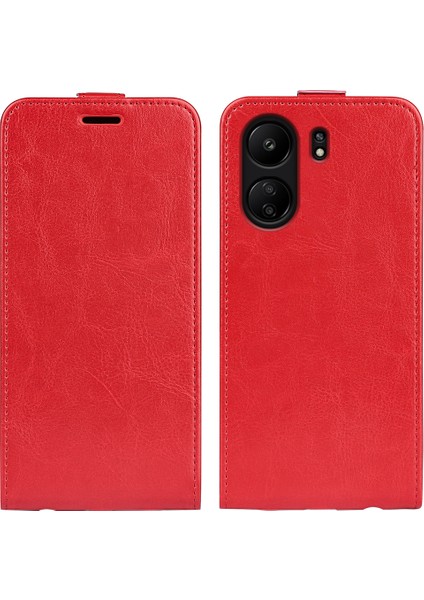 Xiaomi Redmi Için Dikey Flip Case 13C 4g/poco C65 4g Kabuk Çılgın At Doku Deri Telefon Kapak-Kırmızı (Yurt Dışından)