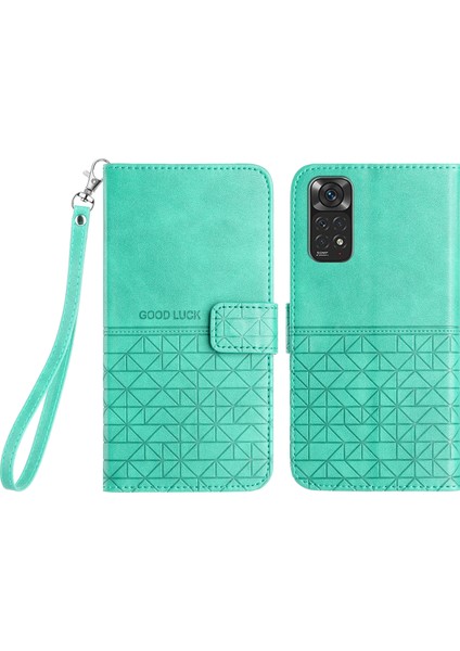 Xiaomi Için Redmi Note 11S 4g Stand Cüzdan Telefon Kapağı Geometrik Baskılı Mikrofiber Deri Kılıf Yeşil (Yurt Dışından)