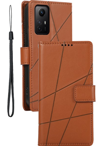 Xiaomi Için Redmi Note 12S 4g Vaka Çizgileri Basılmış Telefon Deri Koruyucu Kapak Kahverengi (Yurt Dışından)