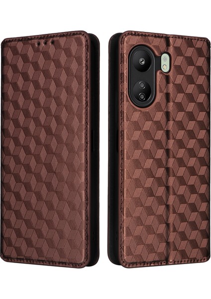 Xiaomi Için Poco C65 4g/redmi 13C Cep Telefon Kılıfları Deri Cüzdan Baskılı Flip Cover-Brown (Yurt Dışından)