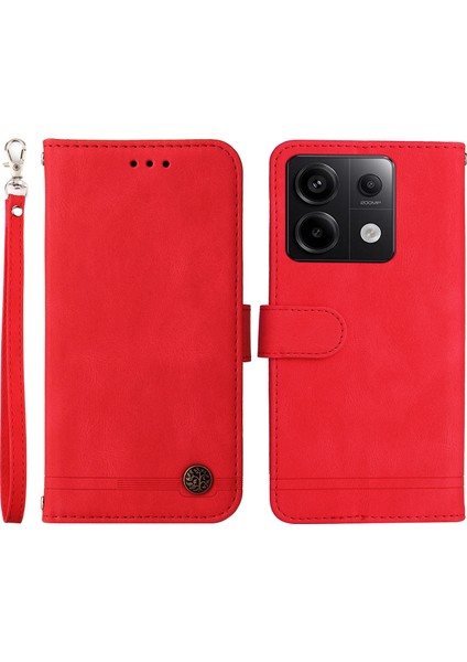 Xiaomi Için Redmi Note 13 Pro 5g Deri Kılıf Strap Telefon Cüzdan Standı Kapak Kırmızısı (Yurt Dışından)