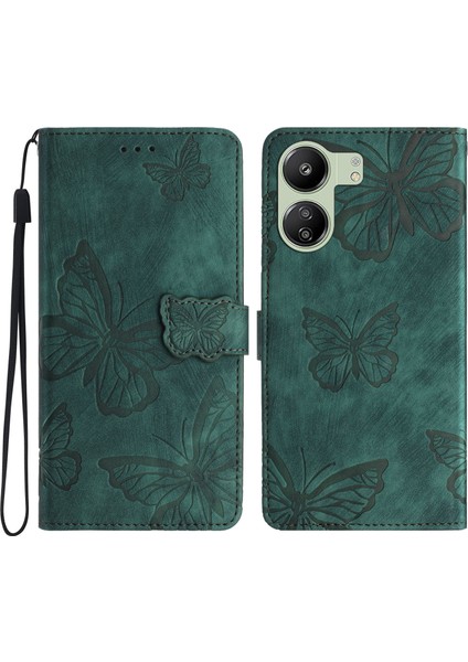 Xiaomi Redmi 13C 4g/poco C65 4g Case Butterfly Baskılı Cilt Touch Telefon Kapak Yeşil (Yurt Dışından)