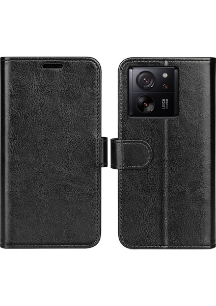 Xiaomi 13T/13T Pro/redmi K60 Ultra Pu Deri Cep Telefonu Kapağı Çılgın At Dokusu Görüntüleme Stand Cüzdan Case-Black (Yurt Dışından)