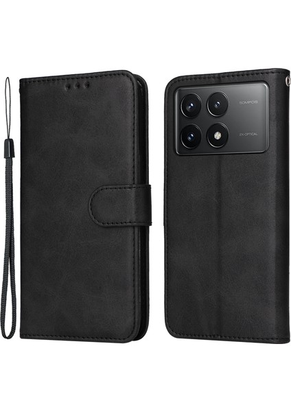 Xiaomi Için Redmi K70 Pro 5G/K70 5g Case Deri Kapak Cüzdan Stand Telefon Kabuğu Strap-Black (Yurt Dışından)