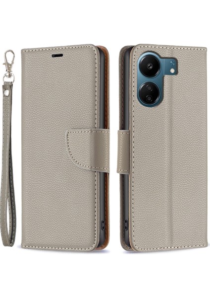 Xiaomi Için Redmi 13C 4g/poco C65 4g Kasa Pu Deri Telefon Kapağı Litchi Doku Folio Flip Shell-Grey (Yurt Dışından)