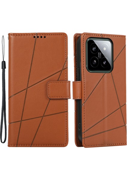 Xiaomi 14 Pro Kılıfı Için Baskılı Çizgiler Pu Deri Cüzdan Kapak-Kahverengi (Yurt Dışından)
