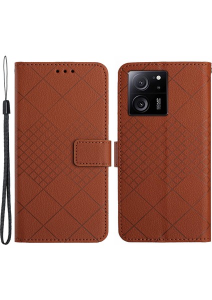 Xiaomi 13T/13T Pro/redmi K60 Ultra Case Pu Deri Rhombus Desen Stand Akıllı Telefon Kapak Kahverengi (Yurt Dışından)