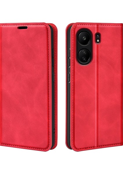 Xiaomi Redmi Için 13C 4g/poco C65 4g Kasa Deri Manyetik Cilt Touch Akıllı Telefon Kapak-Kırmızı (Yurt Dışından)