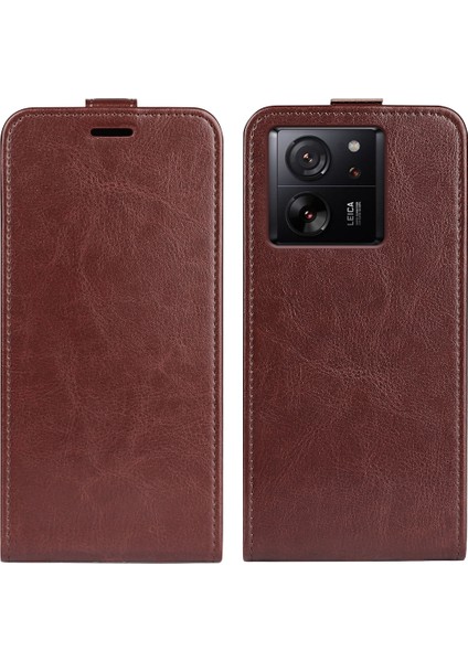Xiaomi 13T/13T Pro/redmi K60 Ultra Dikey Flip Kart Tutucu Telefon Kabuğu Çılgın At Doku Kapağı Deri Kılıf Kişisi (Yurt Dışından)