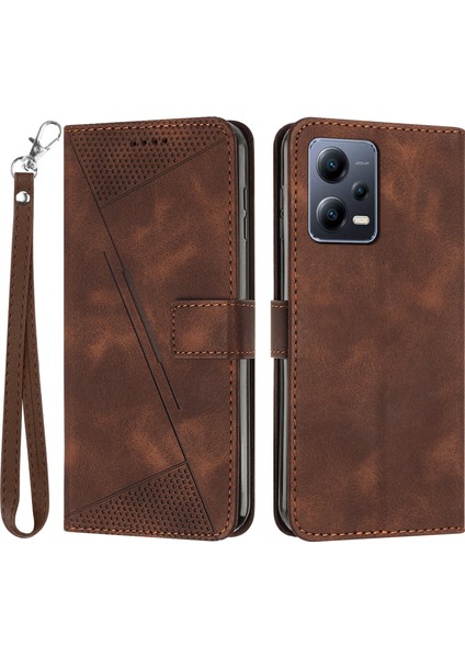 Xiaomi Redmi Için Telefon Kılıfı Note 12 Pro+ 5g, Pu Deri Üçgen Baskılı Cüzdan Stand Kapak Kahverengi (Yurt Dışından)