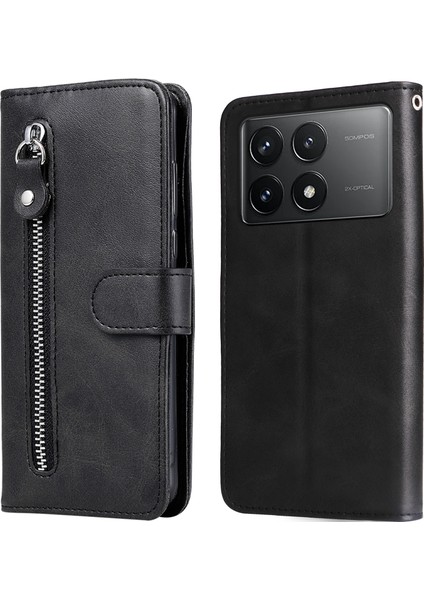 Xiaomi Redmi Için K70E 5g Manyetik Kılıf Pu Deri Fermuar Cep Telefon Cüzdan Kapak Black (Yurt Dışından)