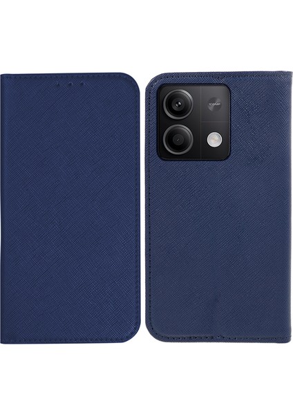 Xiaomi Için Redmi Not 13 5g Kasa Çapraz Doku Pu Deri Stand Manyetik Kapanış Telefon Kapak-Dark Mavi (Yurt Dışından)