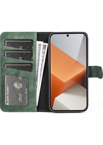 Xiaomi Redmi Için Note 13 Pro+ 5g Case Folio Fol Flip Deri Deri Cüzdan Telefon Kapak Yeşil (Yurt Dışından)