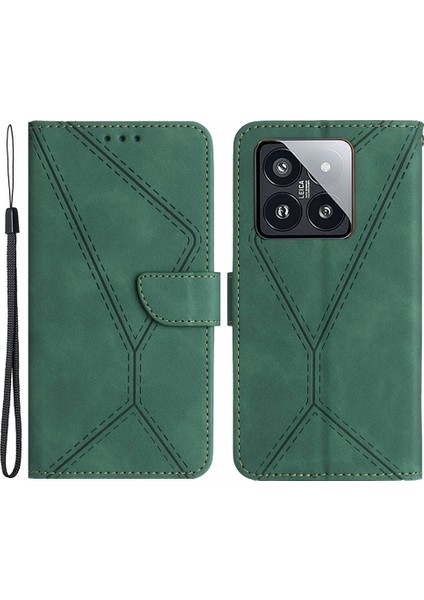 Xiaomi 14 Pro Kılıfı Için Yumuşak Pu Deri Deri Touch Telefon Kapak Yeşili (Yurt Dışından)