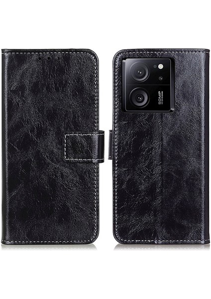 Xiaomi 13T/13T Pro/redmi K60 Ultra Kasa Cüzdan Stand Kabuğu Çılgın At Doku Deri Telefon Kapak Black (Yurt Dışından)