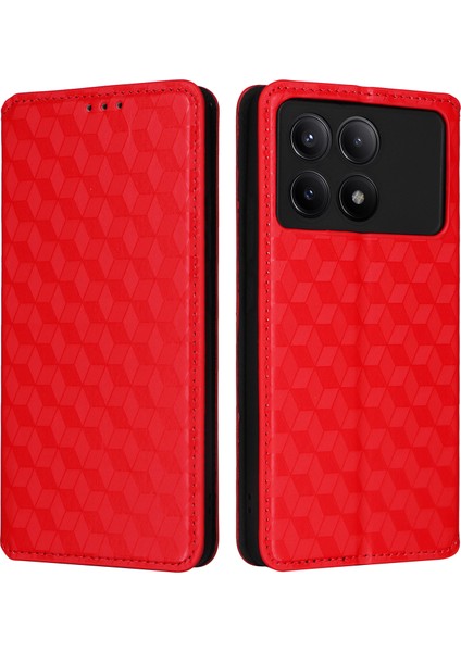 Xiaomi Redmi Için K70E 5g/poco X6 Pro 5g Case Rhombus Desen Deri Kapak-Kırmızı (Yurt Dışından)