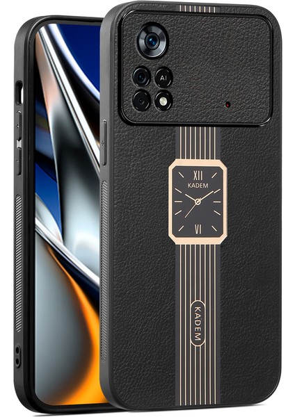 Xiaomi Poco X4 Pro 5g Kılıfı Elektraplama Izleme Deseni Deri Kaplamalı Tpu+Akrilik Kapak Black (Yurt Dışından)