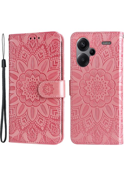 Xiaomi Redmi Için Note 13 Pro+ 5g Deri Kılıf Cüzdan Kapak Standı Kayış, Ayçiçeği Desen-Pinki (Yurt Dışından)