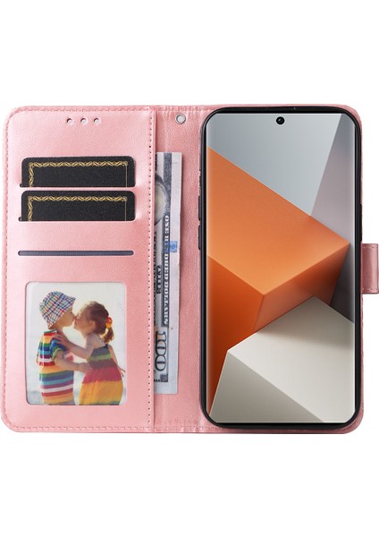 Xiaomi Redmi Için Note 13 Pro+ 5g Deri Kılıf Cüzdan Kapak Standı Kayış, Ayçiçeği Desen-Pinki (Yurt Dışından)