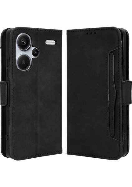 Xiaomi Redmi Için Note 13 Pro+ Çizgi Anti-Cratch Telefon Kabuğu Deri Kılıf Cüzdan Stand Telefon Kapak Black (Yurt Dışından)