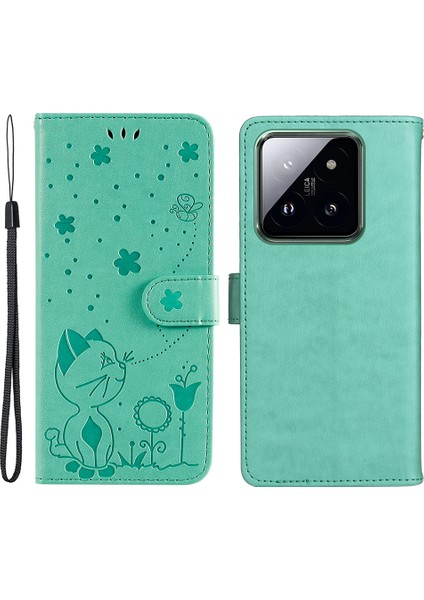 Xiaomi 14 Pro Case Pu Deri+Tpu Manyetik Toka Telefon Kapak Yeşil (Yurt Dışından)