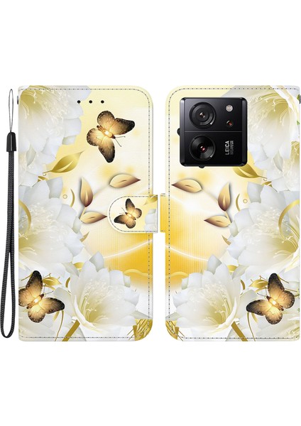 Xiaomi Için Redmi K60 ULTRA/13T/13T Pro Vaka Desen Baskı Telefon Standı Kapak Altın Kelebek Çiçeği (Yurt Dışından)