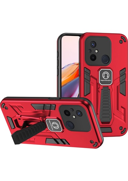 Xiaomi Redmi 12C 4g/poco C55 4g Kickstand Hibrid Pc + Tpu Kapak-Kırmızı (Yurt Dışından)