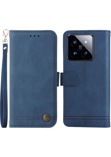 Xiaomi 14 Pro Case Için Baskılı Cilt Touch Telefon Kapağı Pu Deri Stand Cüzdan-Mavi (Yurt Dışından)