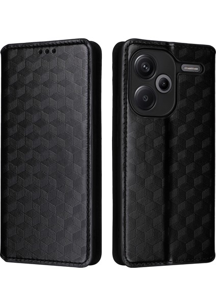 Xiaomi Için Redmi Note 13 Pro+ Case Rhombus Cüzdan-Siyah ile Basılmış Pu Deri Kapağı (Yurt Dışından)