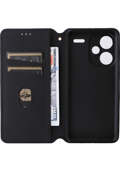 Xiaomi Için Redmi Note 13 Pro+ Case Rhombus Cüzdan-Siyah ile Basılmış Pu Deri Kapağı (Yurt Dışından)