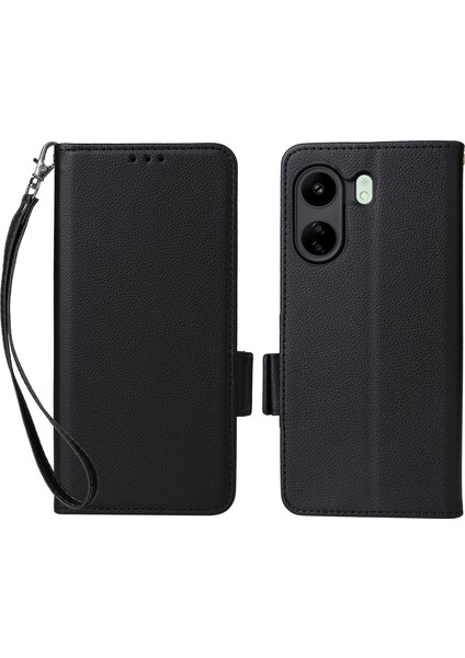 Xiaomi Için Poco C65 4g/redmi 13C Kapak Pu Deri Cüzdan Cep Telefonu Kılıfı Strap-Black (Yurt Dışından)