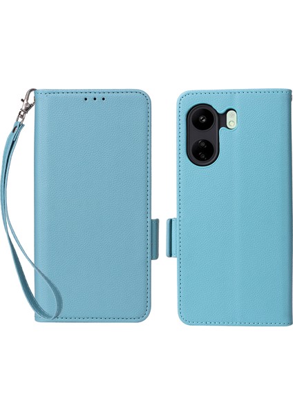 Xiaomi Için Poco C65 4g/redmi 13C Kapak Pu Deri Cüzdan Cep Telefonu Kılıf Strap-Baby Mavi (Yurt Dışından)