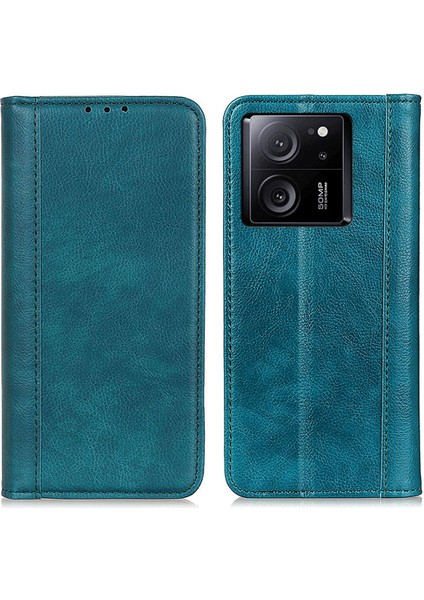 Xiaomi 13T/13T Pro/redmi K60 Ultra Kılıf Cüzdanı Bölünmüş Deri Telefon Kapağı Litchi Doku Standı Kabuk Yeşili (Yurt Dışından)