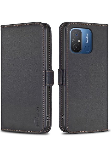 Xiaomi Redmi 12C 4g Deri Kasa Cüzdan Manyetik Toka Kapak-Siyah (Yurt Dışından)