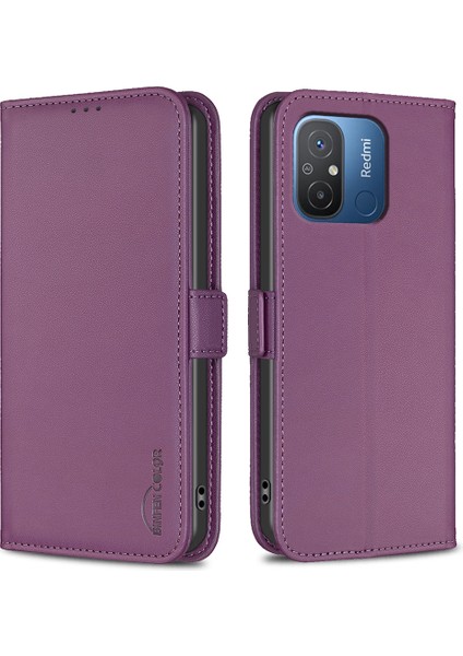 Xiaomi Redmi 12C 4g Deri Kasa Cüzdanı Manyetik Toka Kapak-Karanlık-Mor Mor (Yurt Dışından)