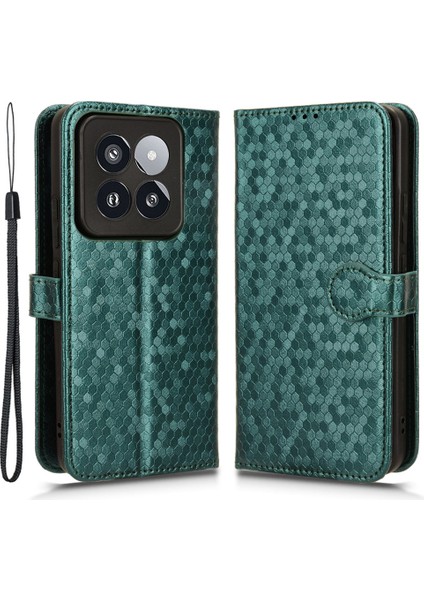 Xiaomi 14 Pro Case Için Çizilmeye Dayanıklı Pu Deri Stant Telefon Kabuğu, Kayış Yeşili ile (Yurt Dışından)