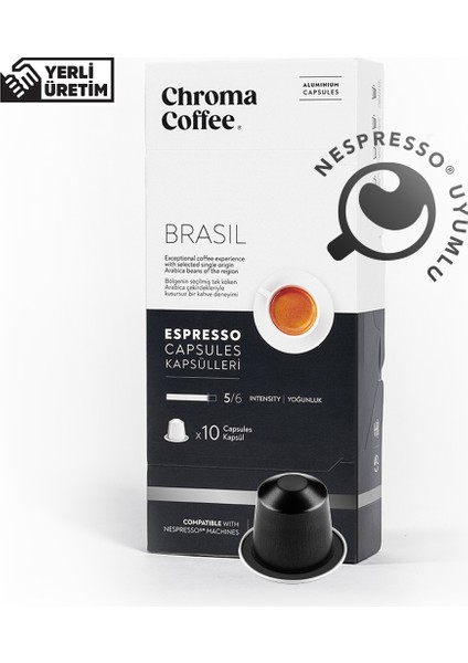 Chroma Coffee Brasil 10 Adet Nespresso Uyumlu Kapsül Kahve %100 Arabica Brezilya