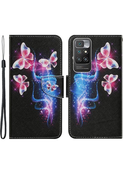 Desen Baskı Şok Geçirmez Deri Telefon Kılıfı Cüzdan Kapağı, Xiaomi Için Bilek Kayışı ile Kapak 10 4g/redmi 10 4g/redmi Not 11 4g (Mediatek)/redmi 10 Prime (Yurt Dışından)