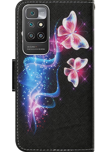 Desen Baskı Şok Geçirmez Deri Telefon Kılıfı Cüzdan Kapağı, Xiaomi Için Bilek Kayışı ile Kapak 10 4g/redmi 10 4g/redmi Not 11 4g (Mediatek)/redmi 10 Prime (Yurt Dışından)