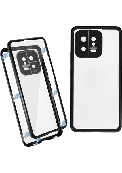 Xiaomi 13 5g Manyetik Telefon Kılıfı Metal Çerçeve+Çift Side Temsil Edilmiş Cam Açık Kapak Güvenlik Tokalı-Siyah (Yurt Dışından)