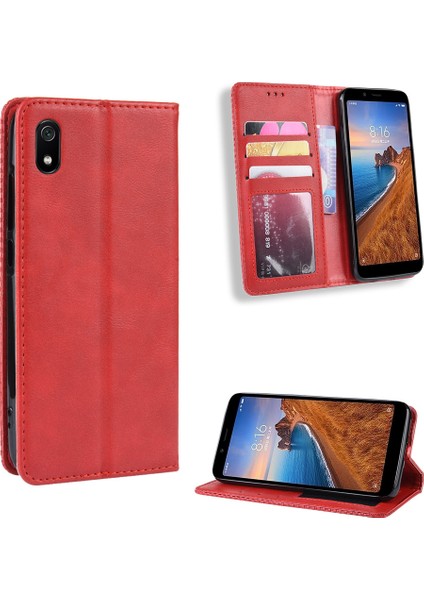 Xiaomi Redmi 7A-KIRMIZI Için Vintage Stil Pu Deri Cüzdan Telefon Kapağı (Yurt Dışından)