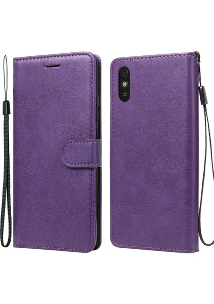 Pu Deri Derisi Düz Renkli Telefon Kılıfı Cüzdan Stand Kapağı, Xiaomi Redmi 9A-DOĞRU Için Kayış (Yurt Dışından)
