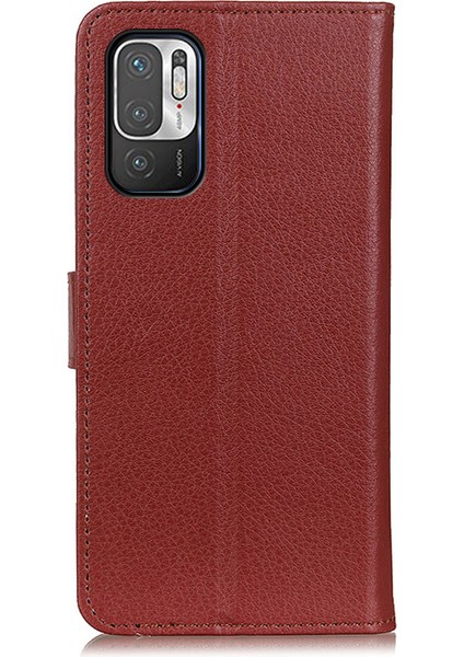 Litchi Deri Deri Telefon Koruyucu Kabuk Kılıfı Cüzdanlı Xiaomi Redmi Için Stand 10 5g/poco M3 Pro 5g/4g-Brown (Yurt Dışından)