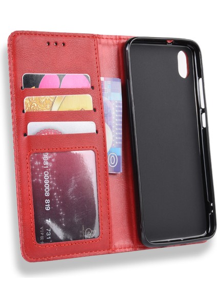 Xiaomi Redmi 7A-KIRMIZI Için Vintage Stil Pu Deri Cüzdan Telefon Kapağı (Yurt Dışından)